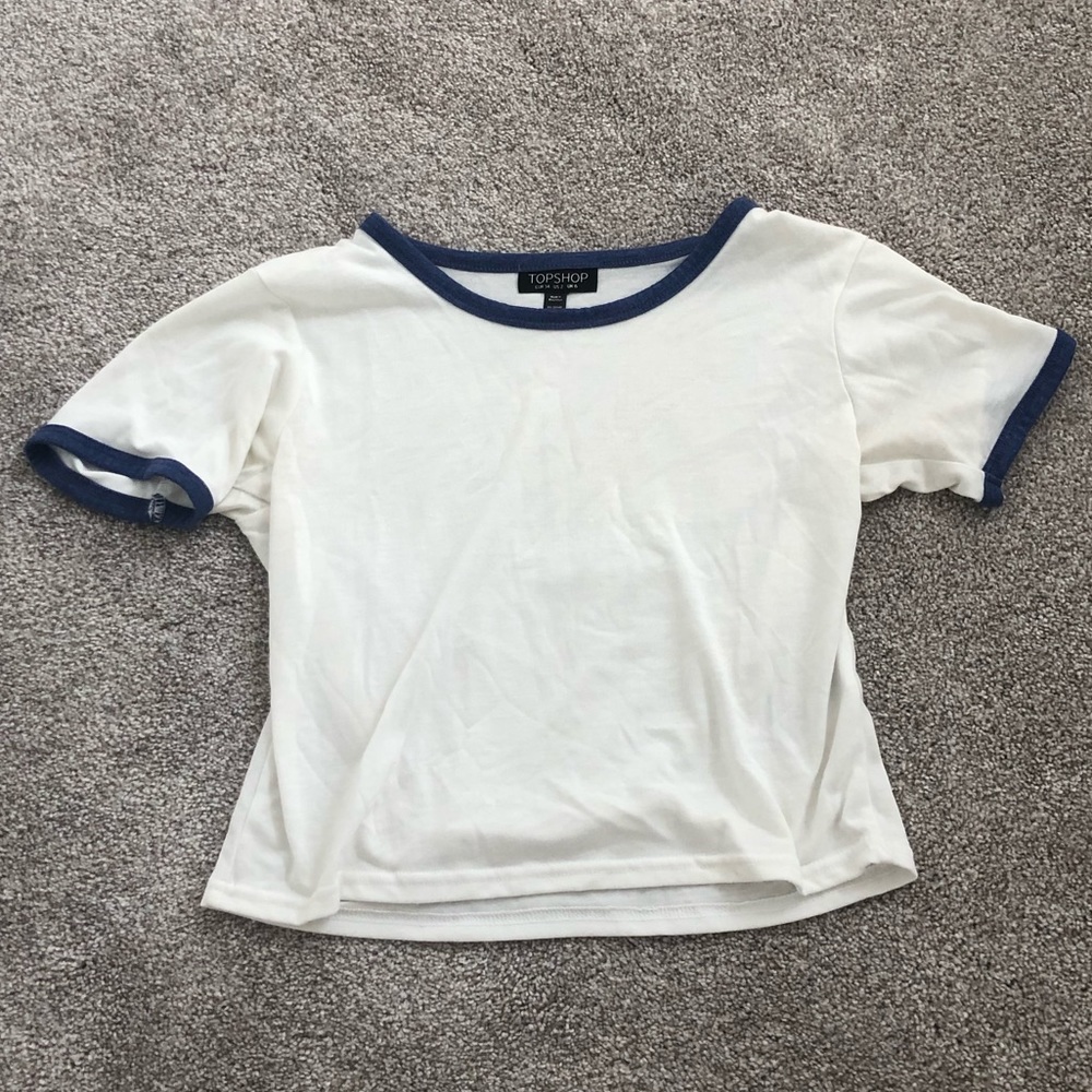 Topshop baby tee Size 2. White with blue trim